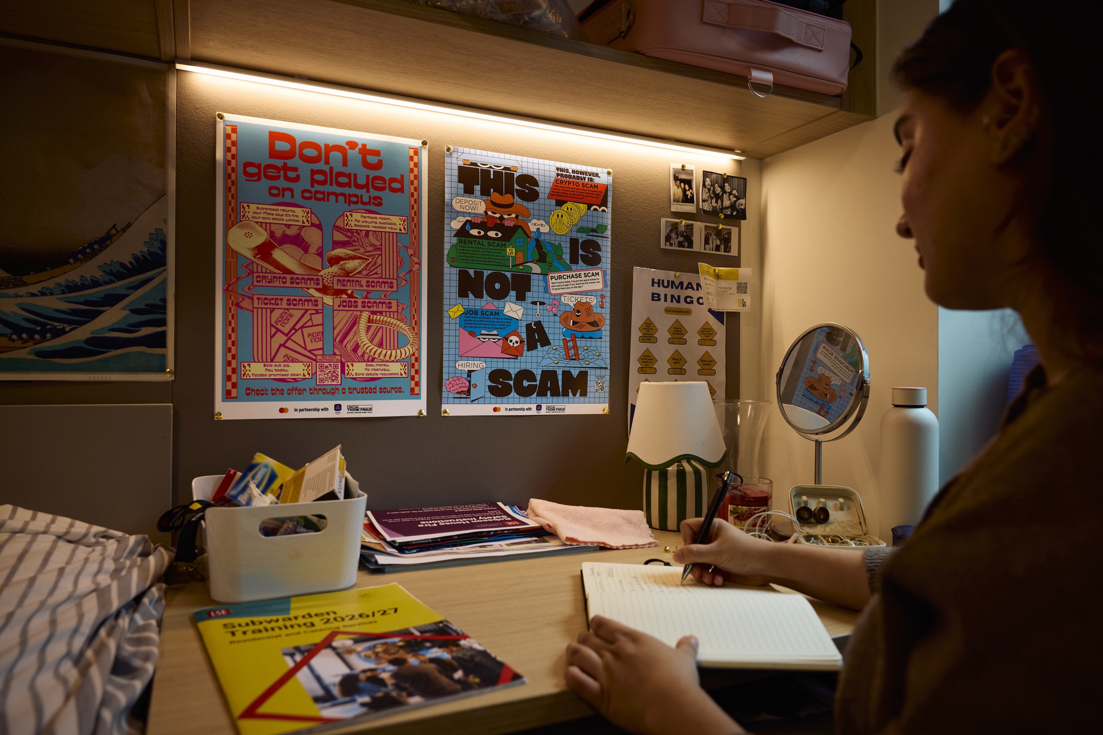 Posters warn students of the scams they face