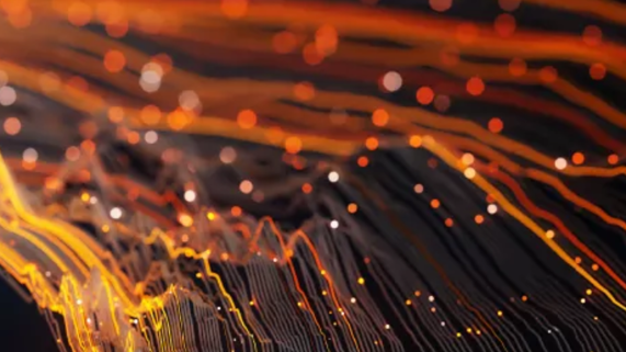 Abstract image of red, orange and yellow lines and dots.