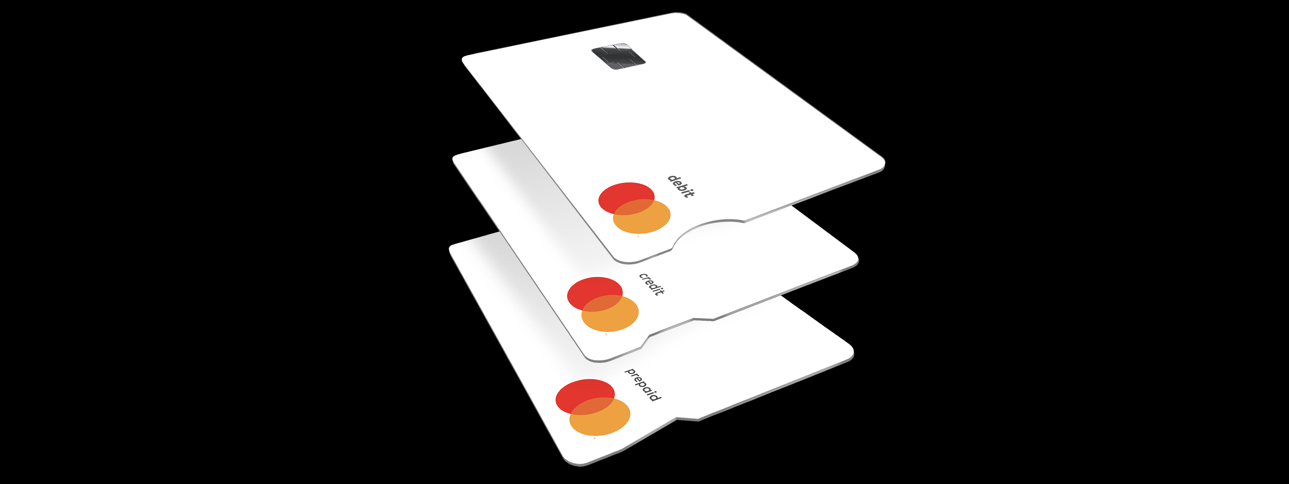 Image: New Touch Card debit card with a round notch, credit card with a squarish notch and prepaid card with a triangular notch.