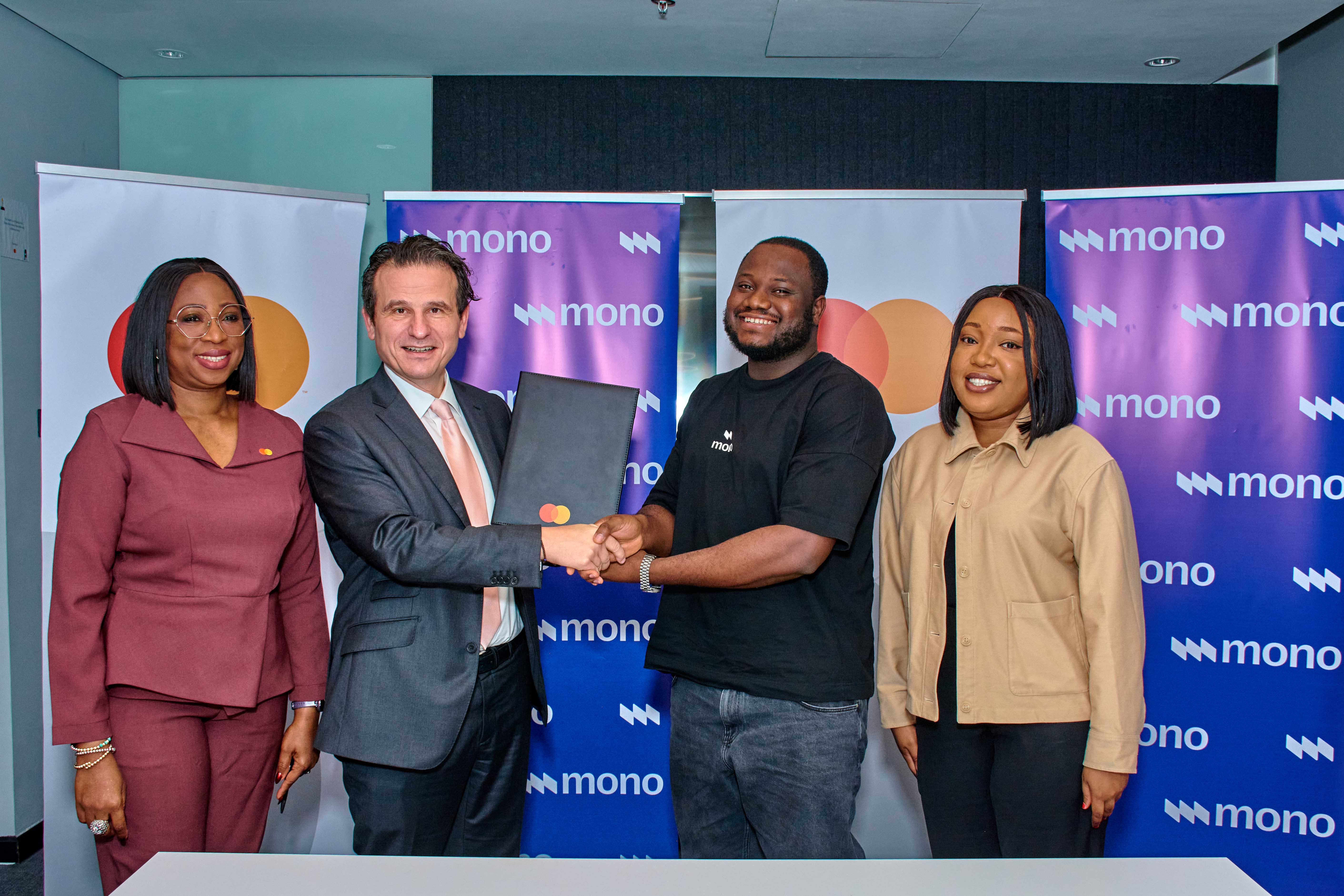 L-R: Folasade Femi-Lawal, Country Manager, West Africa, Mastercard; Dimitrios Dosis, President of Eastern Europe, Middle East, and Africa (EEMEA), Mastercard; Abdul Hassan, CEO and co-founder, Mono, and Bridget Ogundijo, Head of Sales, Mono.