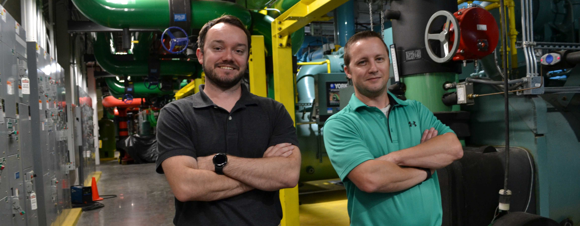 Eric Gifford and Daniel Canavan stand in Mastercard's chiller room.