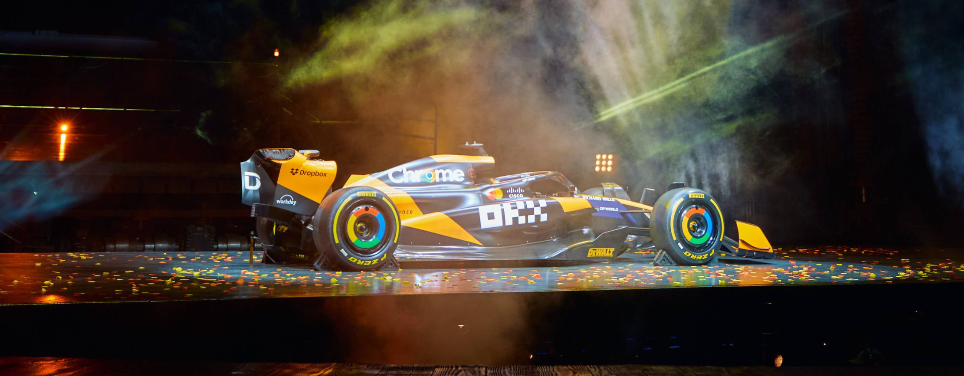 The McLaren Mastercard livery on stage. 