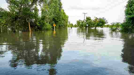 A flooded street.